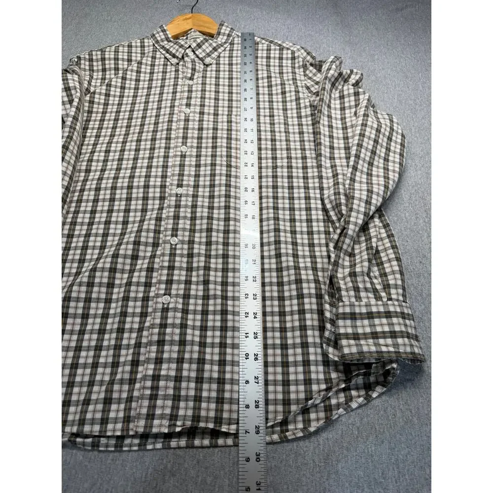 J. Crew Mens Slim Untucked Plaid Stretch Long Sleeve Button Up Brown Cream SizeL